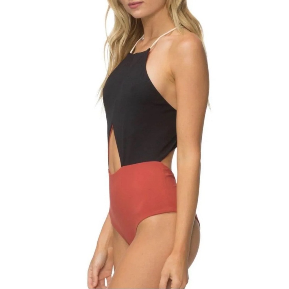 Tavik One Piece Lela Cut Out Swimsuit Black Rust Orange - Picture 2 of 5